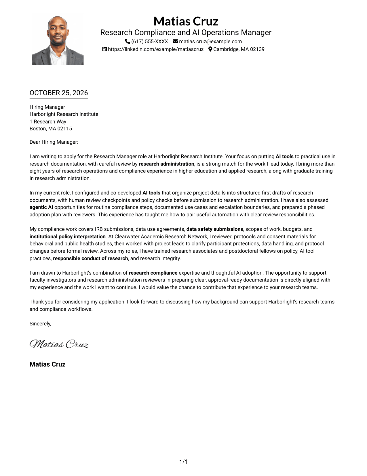Cover letter example — page 1