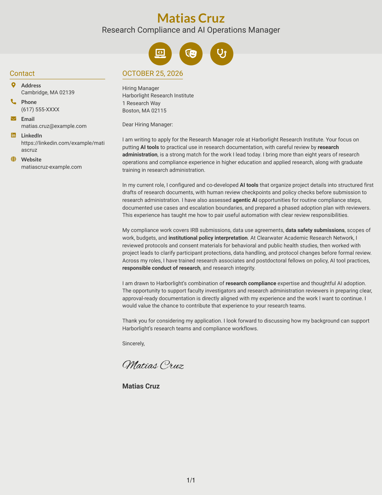 Cover letter example — page 1