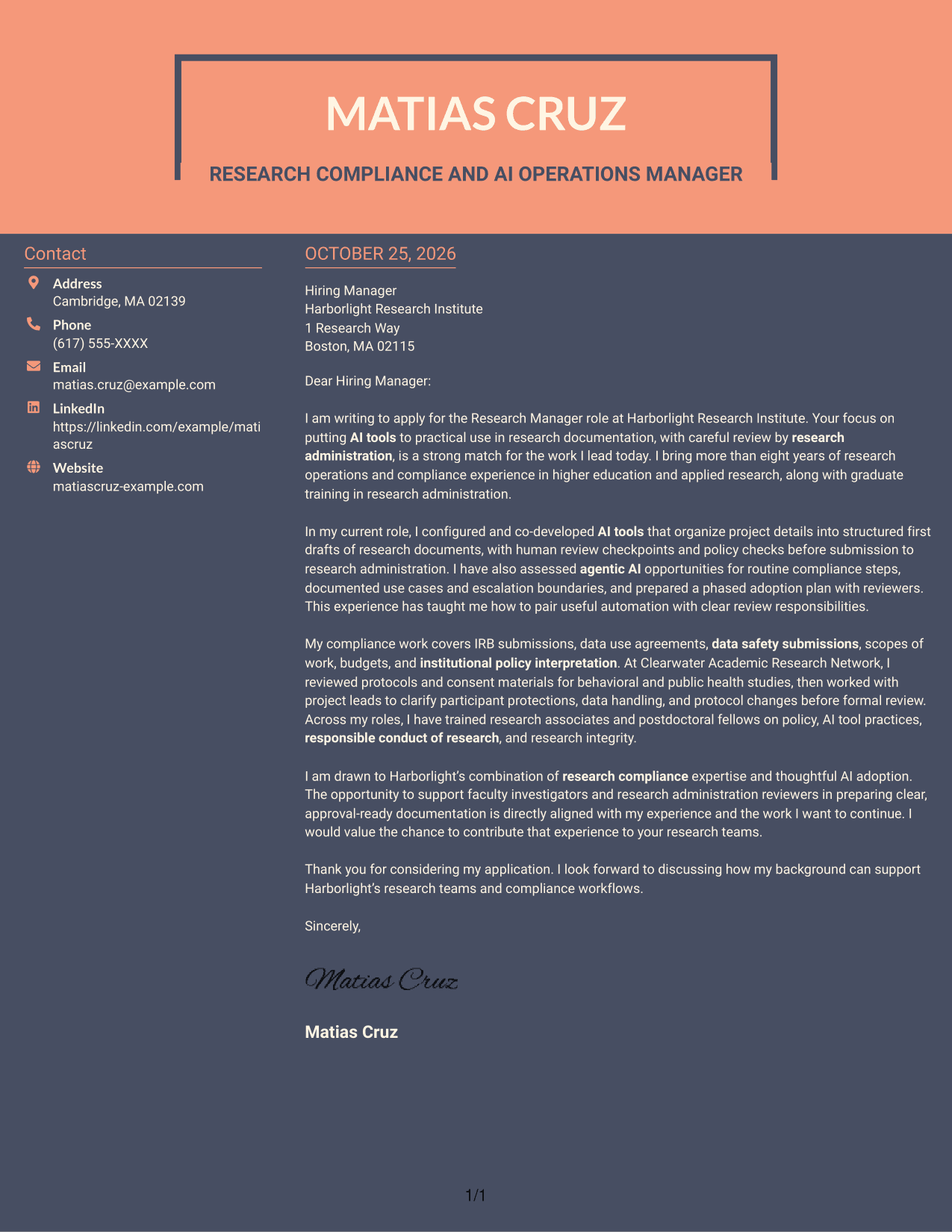 Cover letter example — page 1
