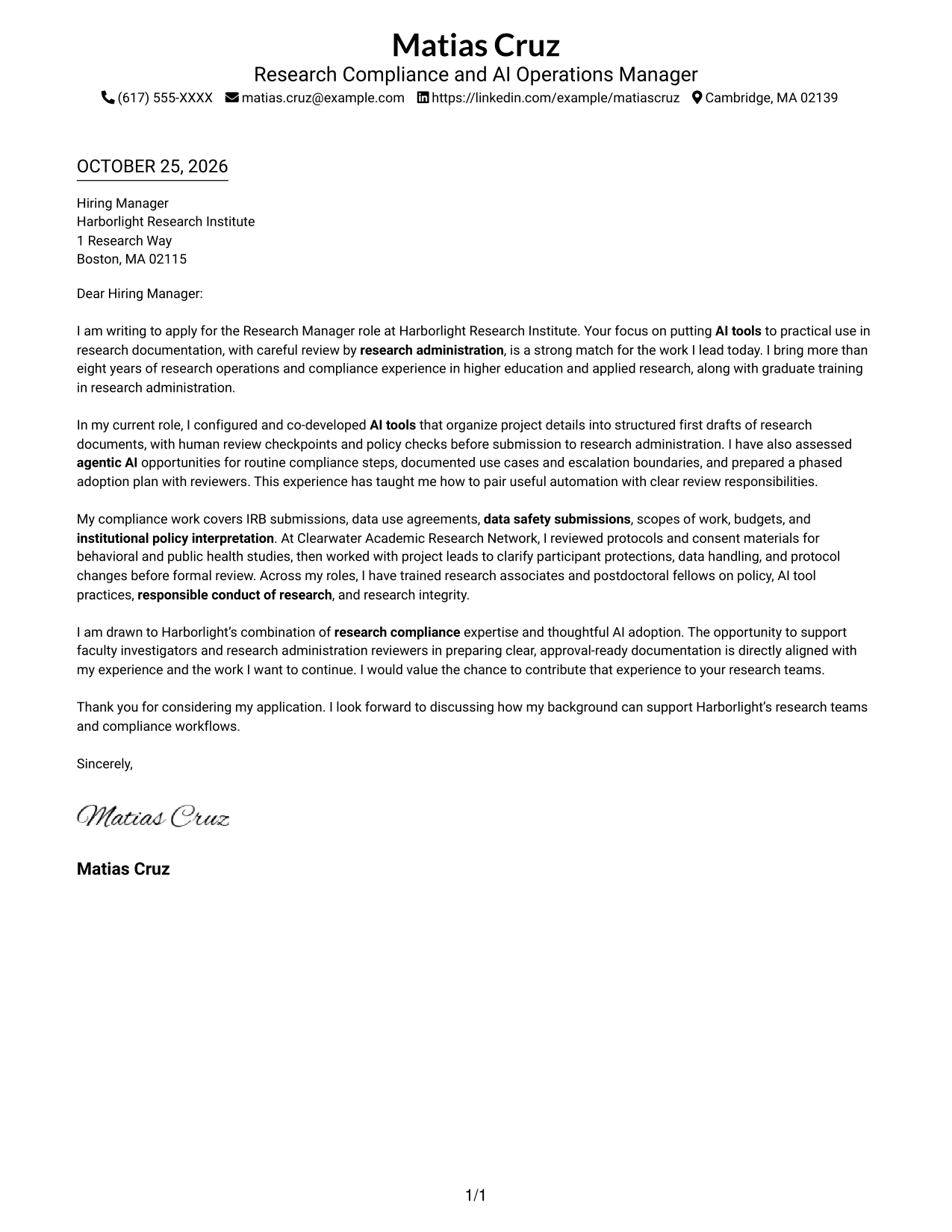 Cover letter example — page 1