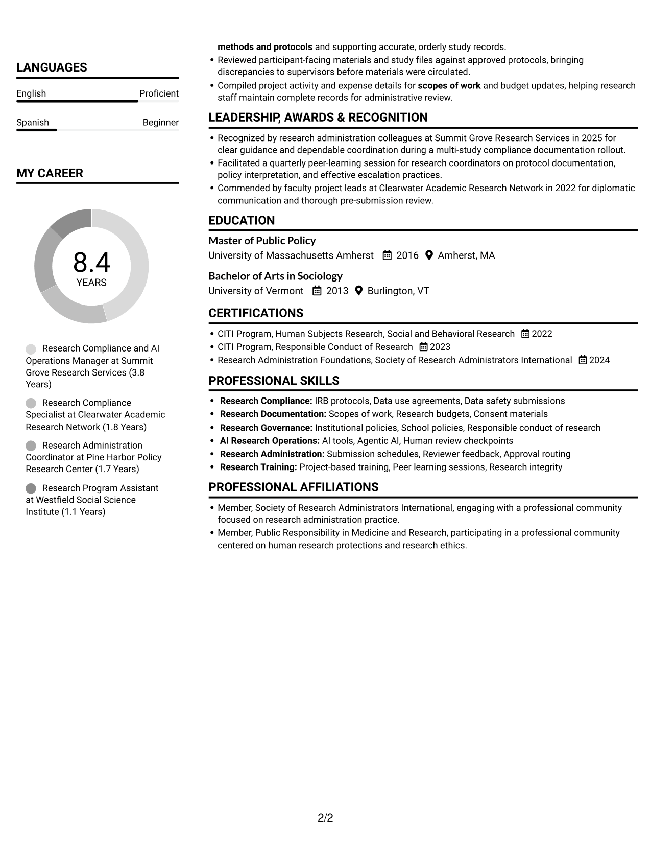 Resume example — page 2