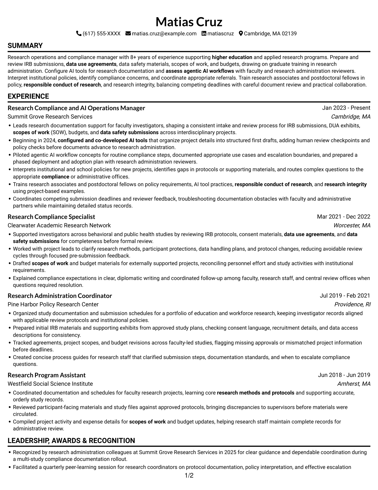 Resume example — page 1