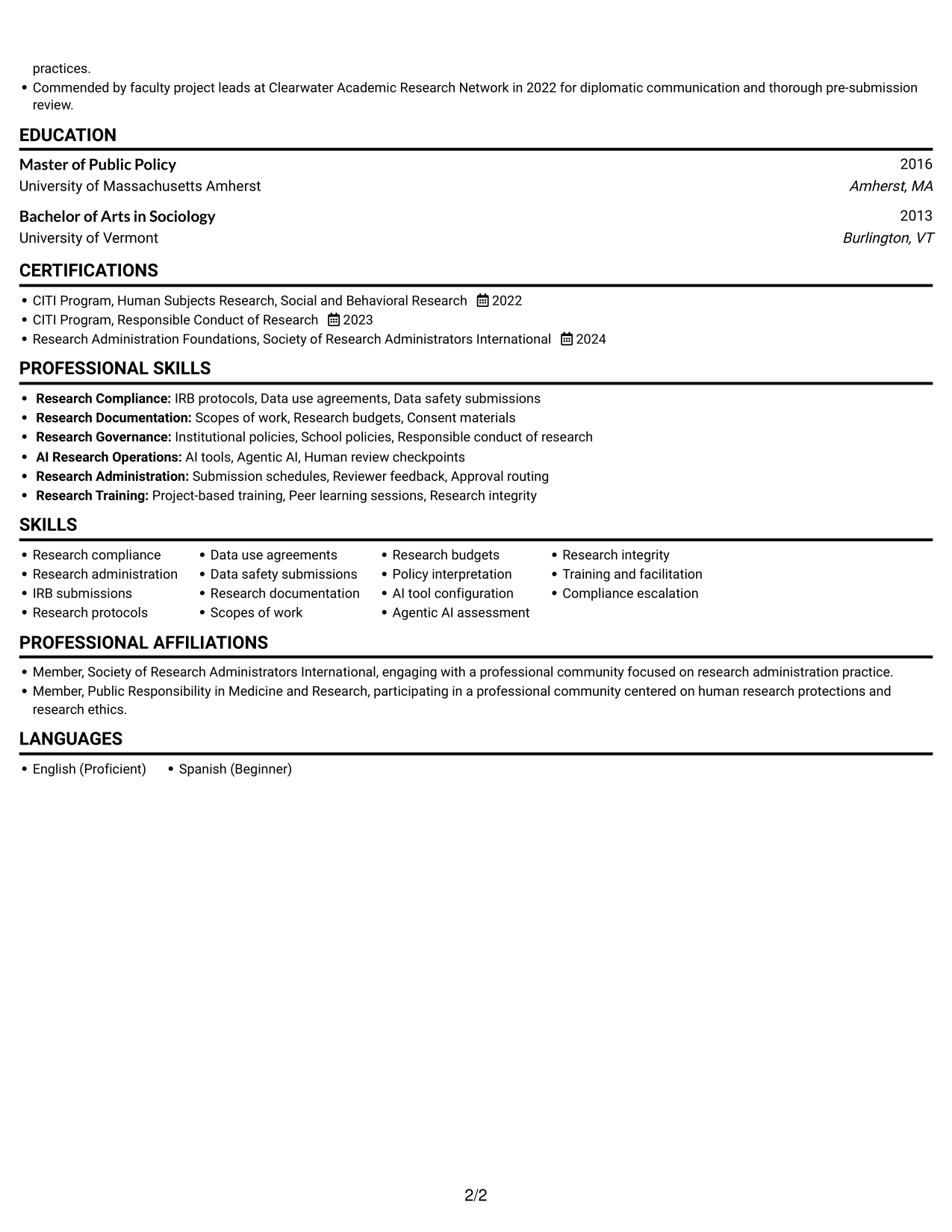 Resume example — page 2
