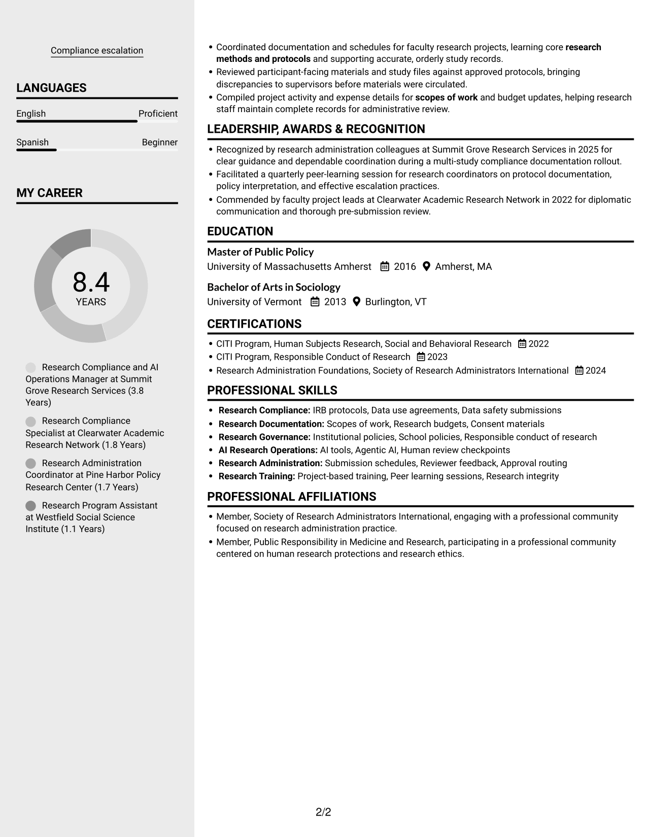 Resume example — page 2