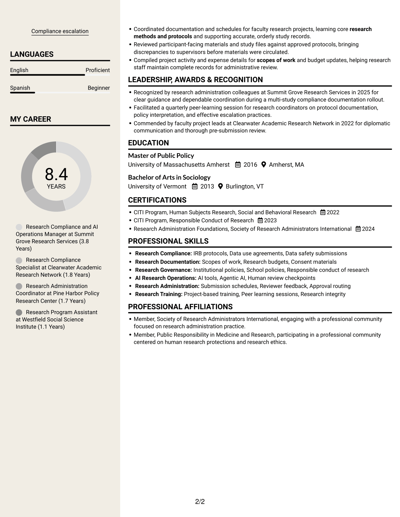 Resume example — page 2
