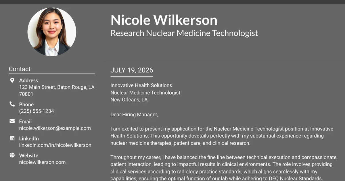 30+ Research Nuclear Medicine Technologist Cover Letter Templates with Example 2026