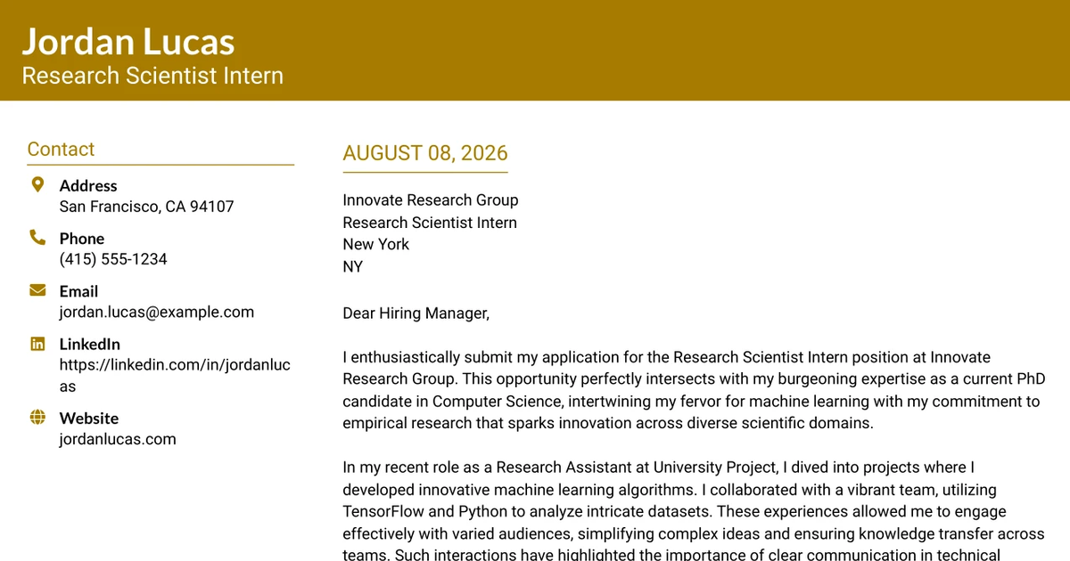 30+ Research Scientist Intern Cover Letter Templates with Example 2026