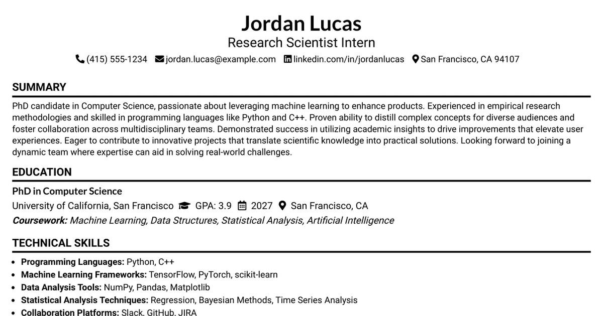 33 Research Scientist Intern Resume Templates with Example 2026 (ATS-Optimized)