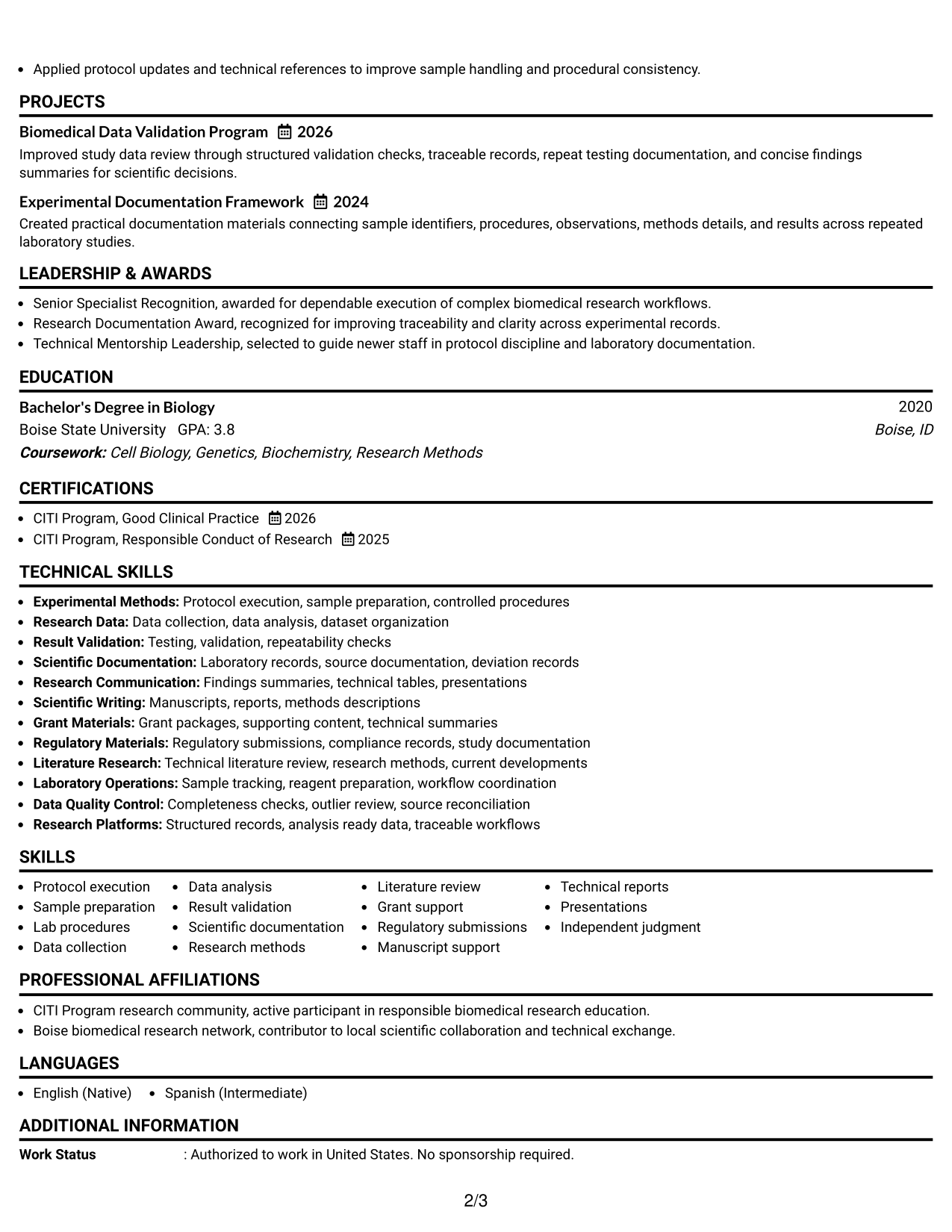 Resume Example Page 2