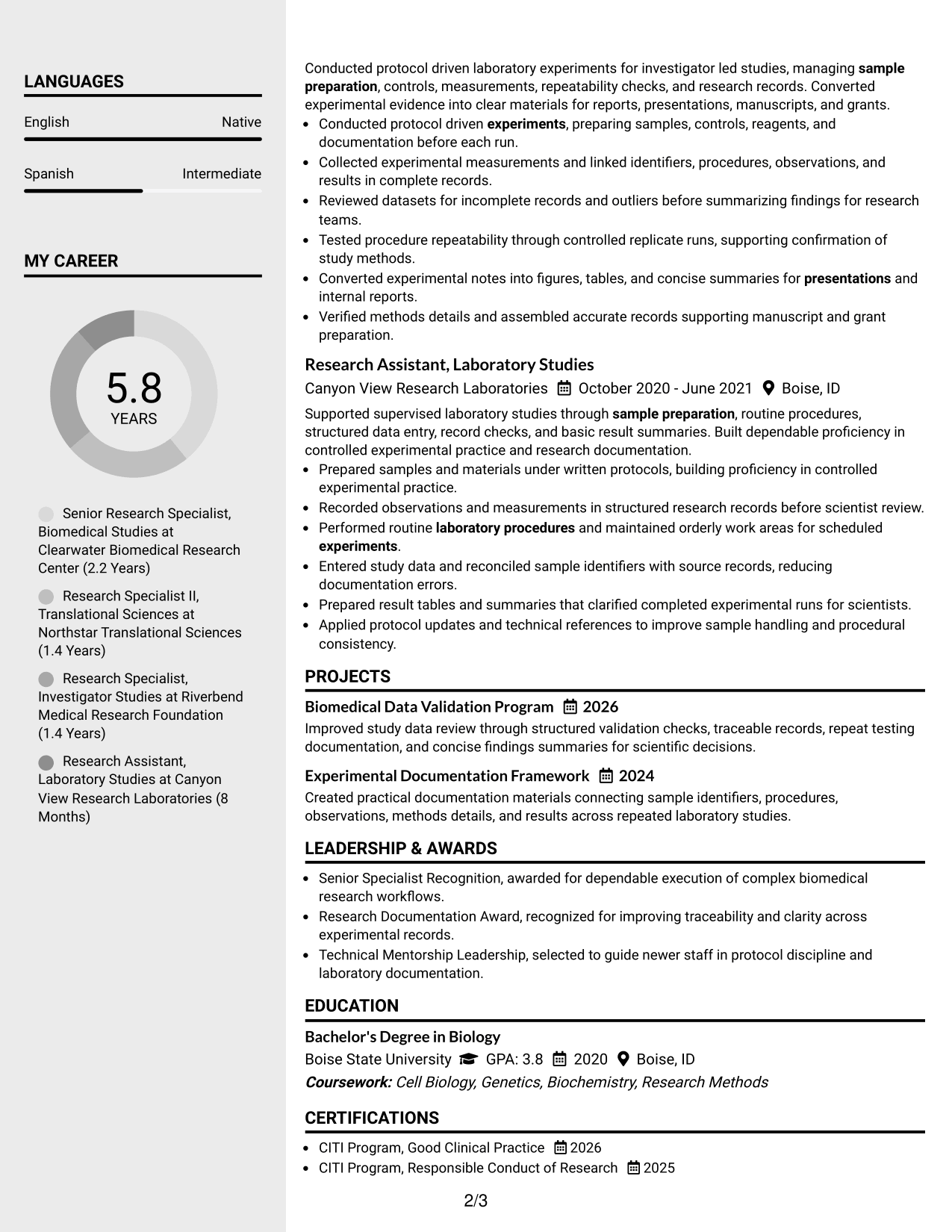 Resume Example Page 2