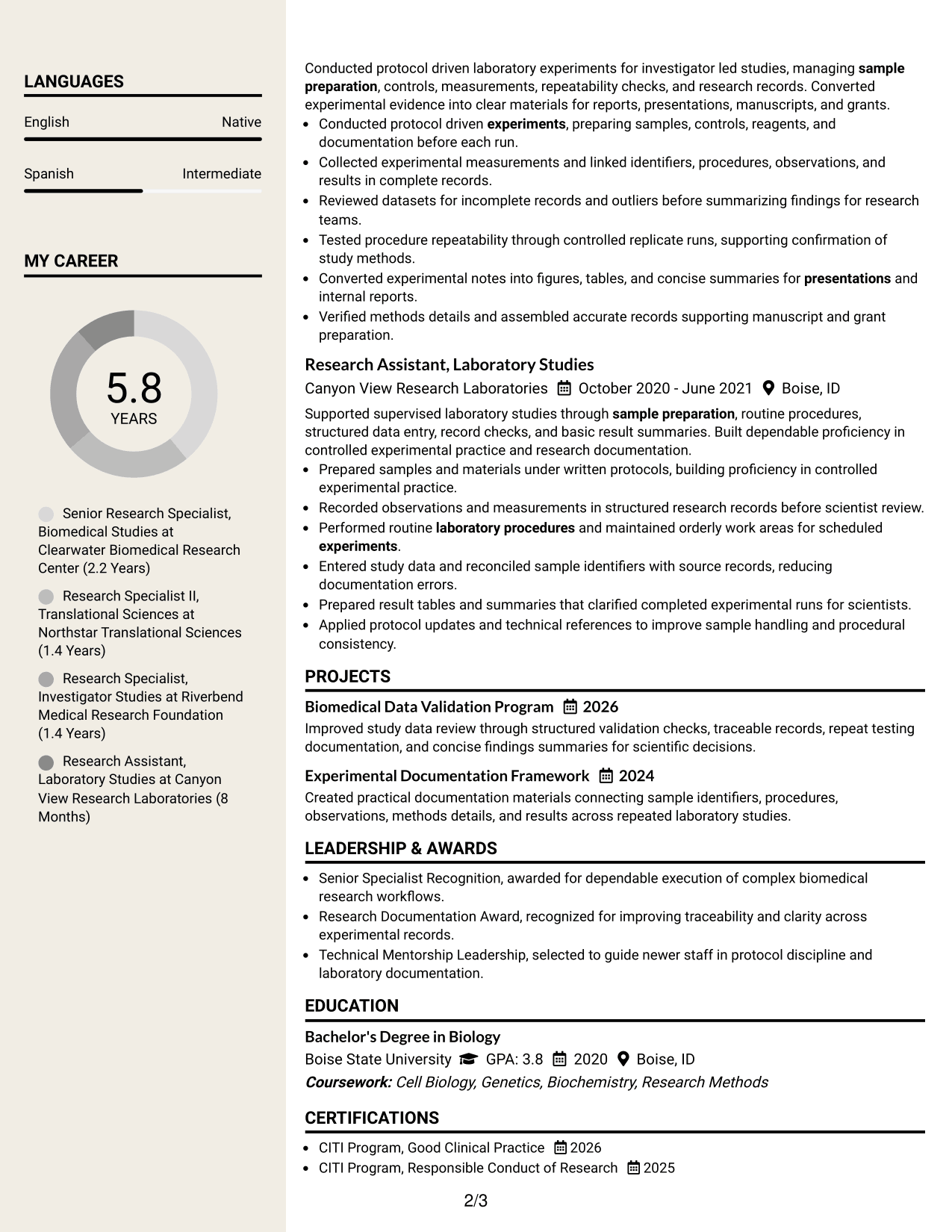 Resume Example Page 2
