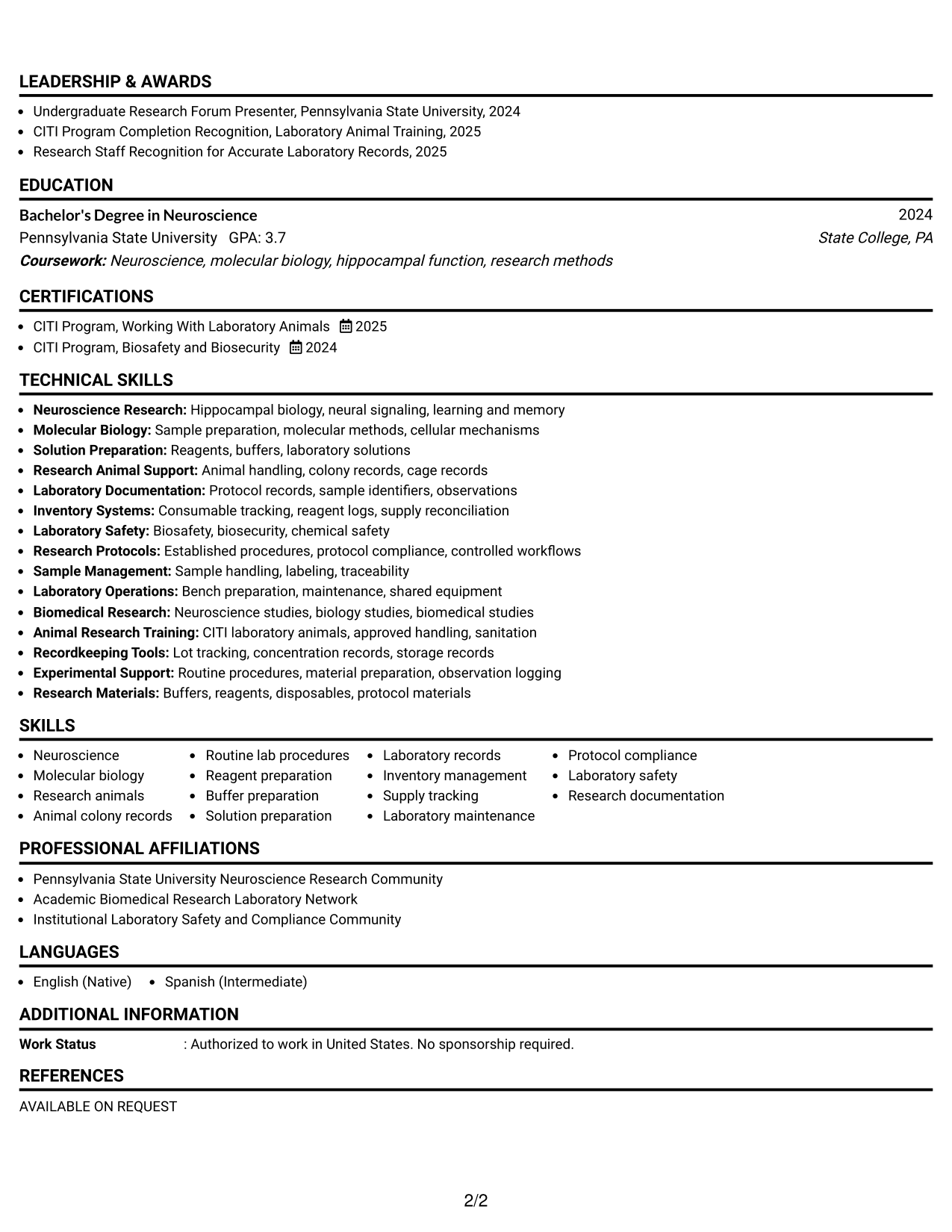 Resume Example Page 2