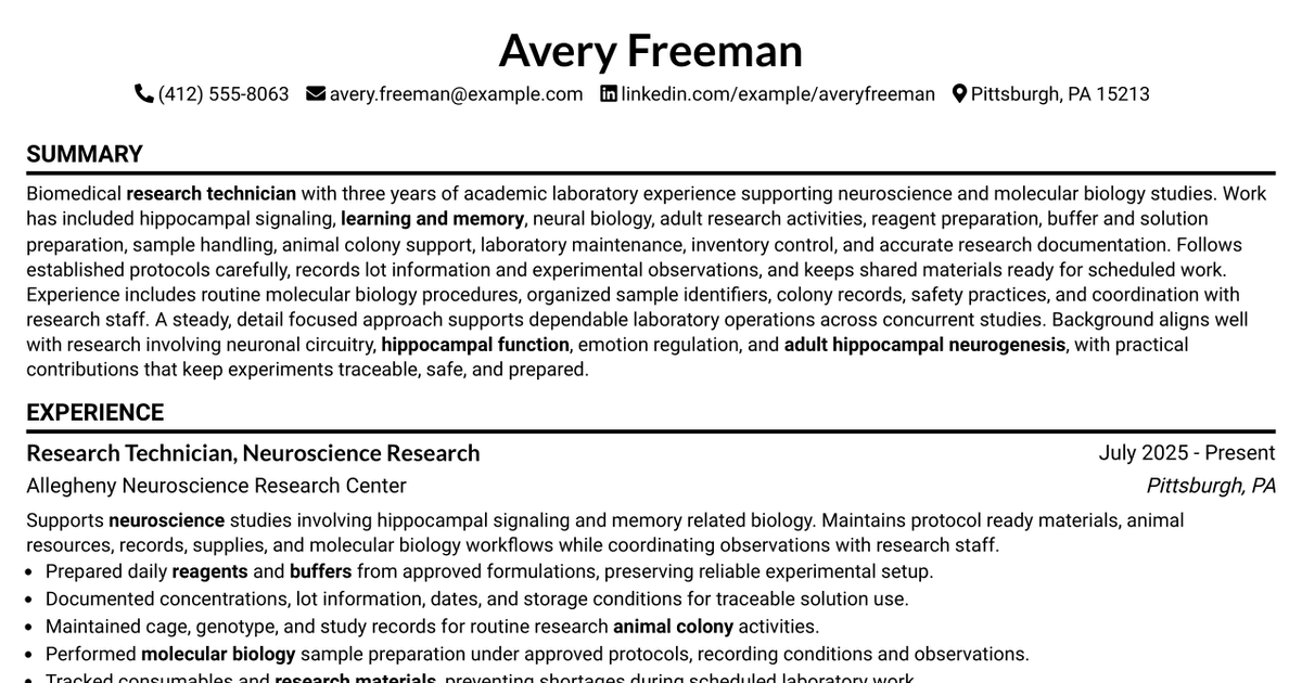 7 Research Technician Resume Templates with Example