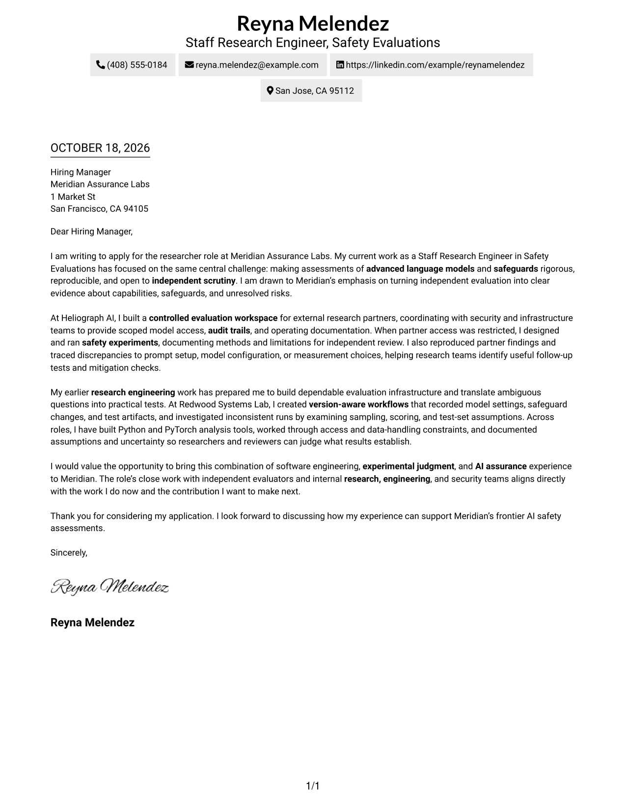 Cover letter example — page 1