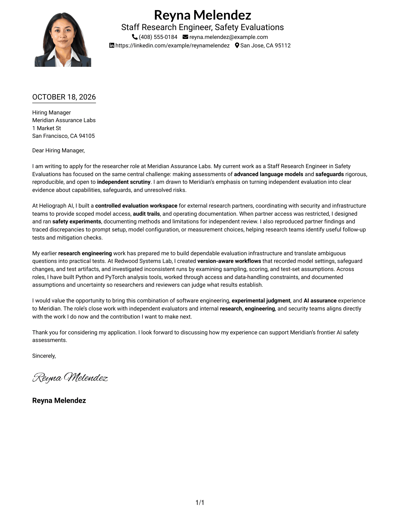 Cover letter example — page 1