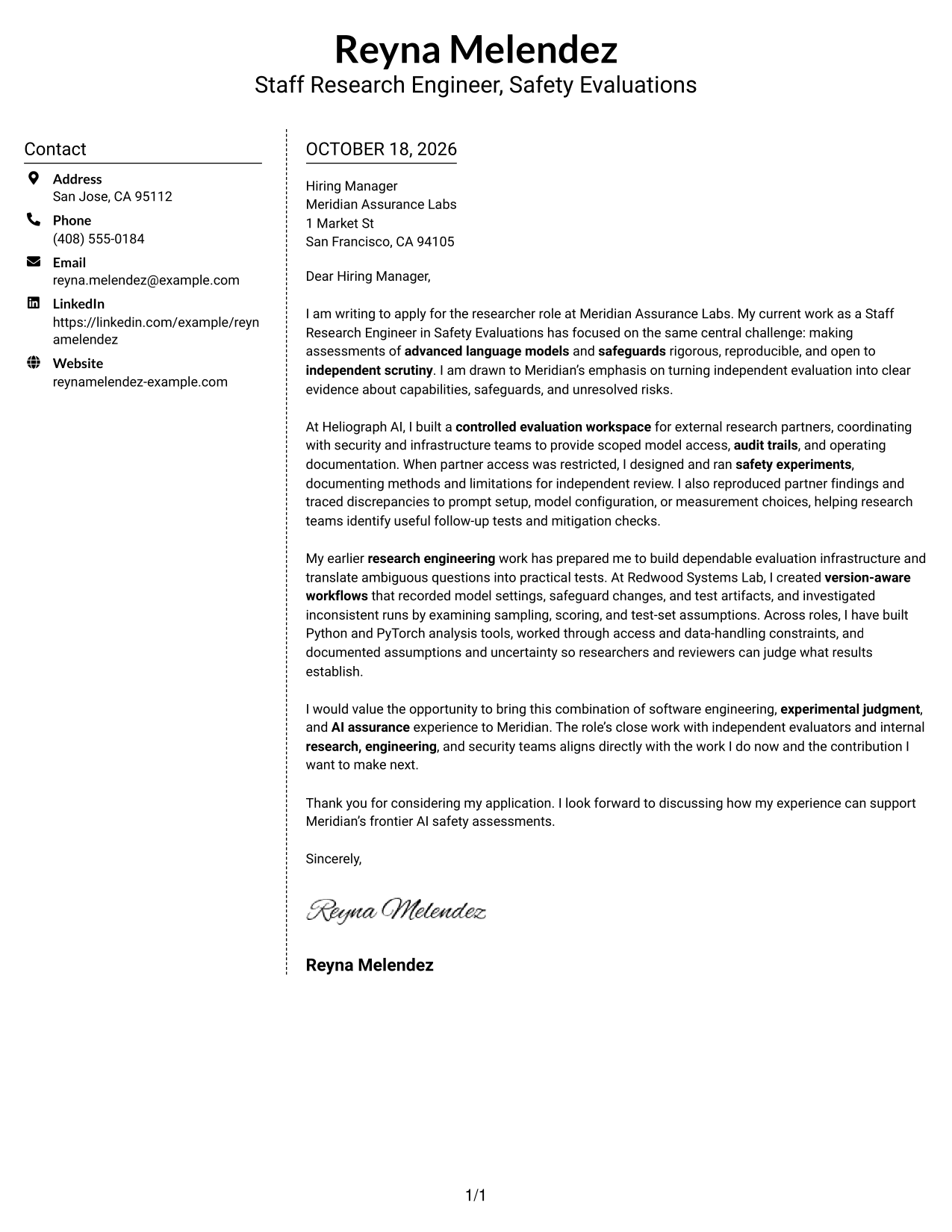 Cover letter example — page 1