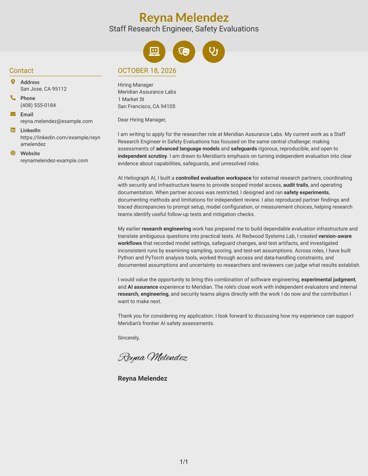 Cover letter example — page 1