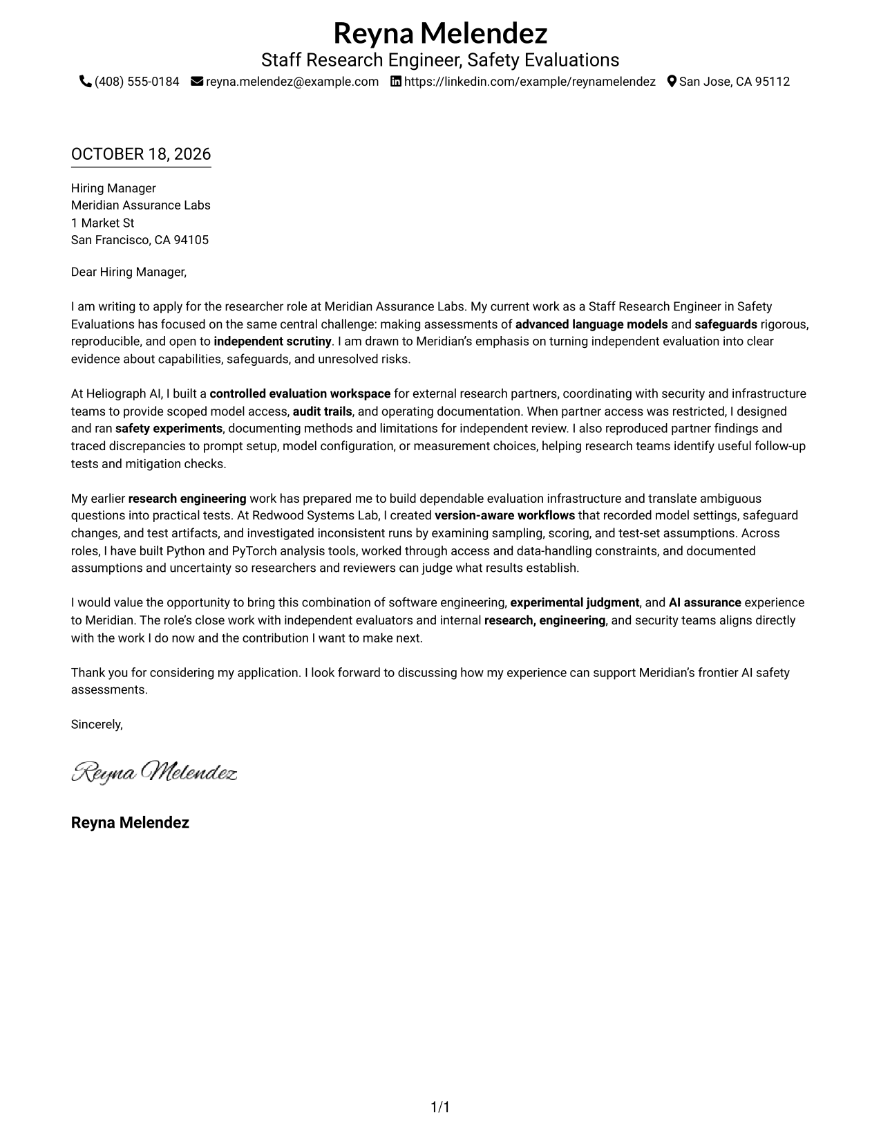 Cover letter example — page 1