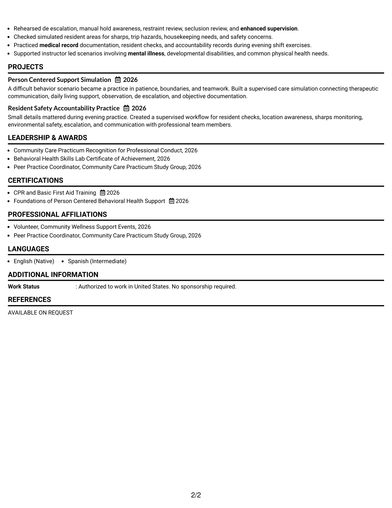 Resume Example Page 2