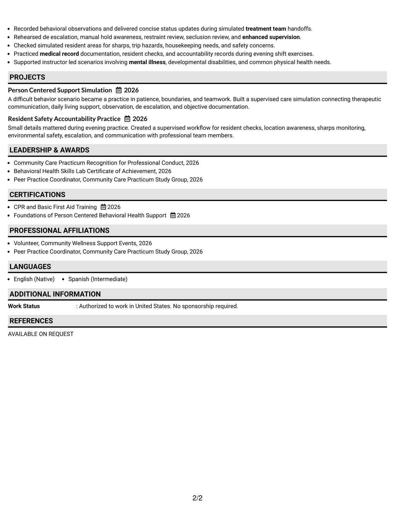 Resume Example Page 2