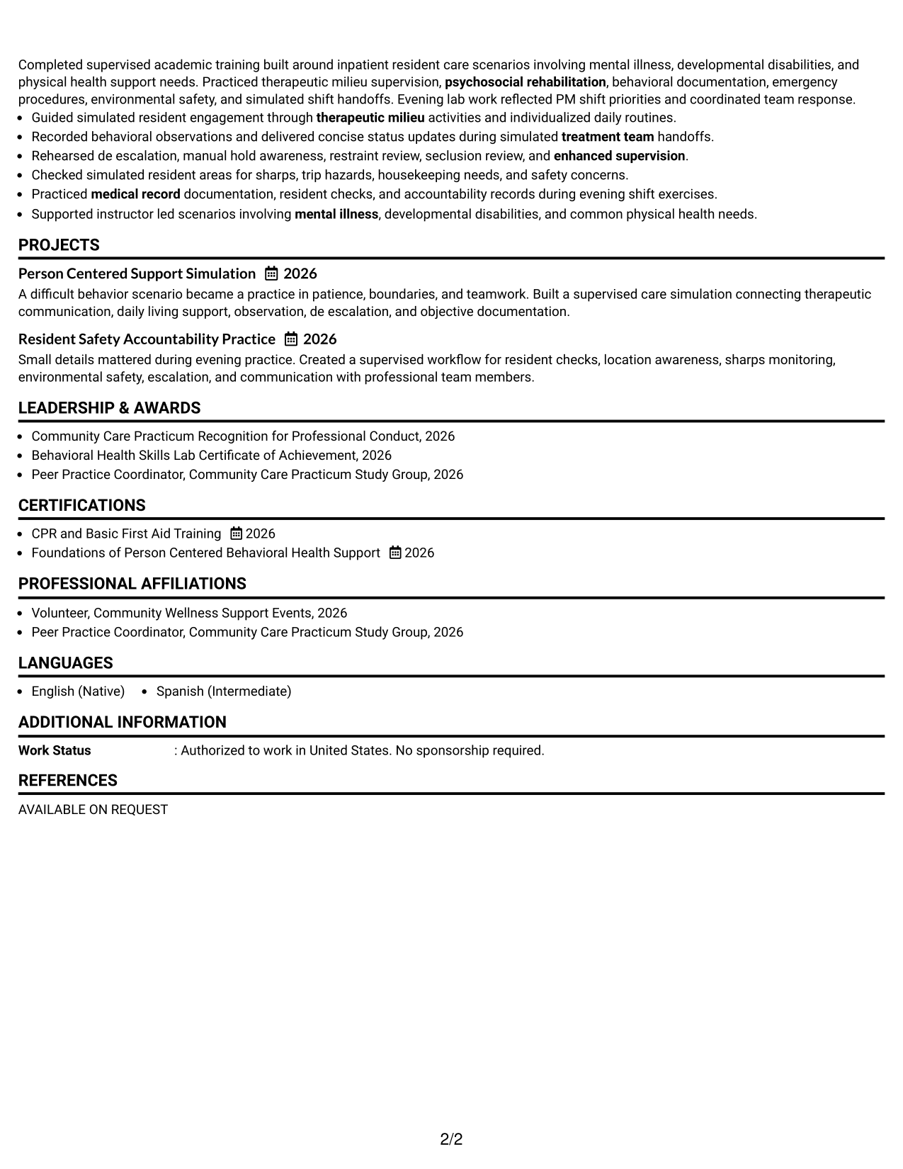 Resume Example Page 2