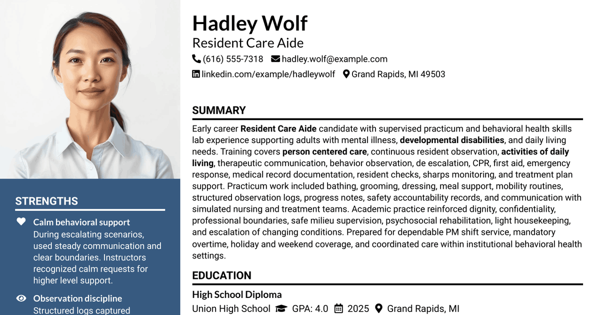 7 Resident Care Aide Resume Templates with Example