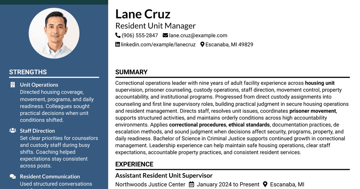 7 Resident Unit Manager Resume Templates with Example