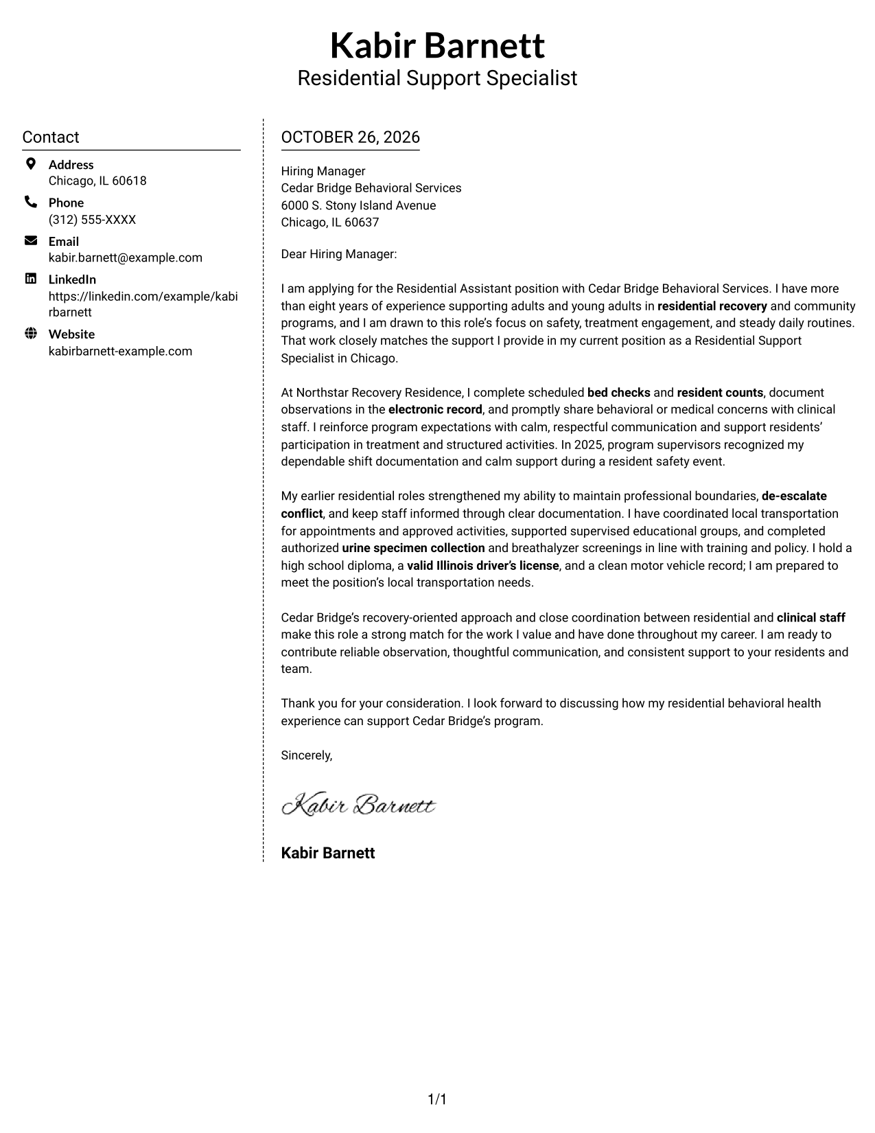 Cover letter example — page 1