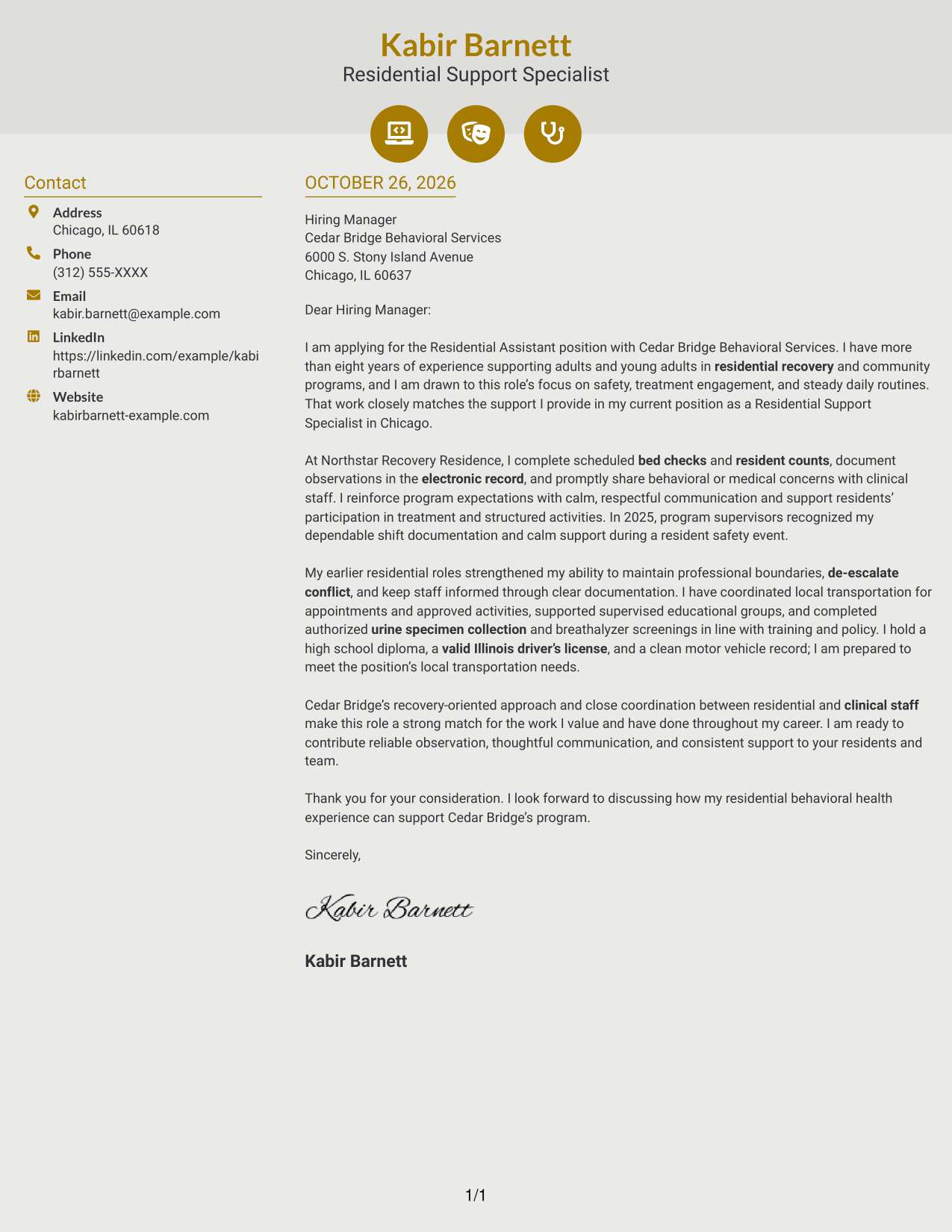 Cover letter example — page 1