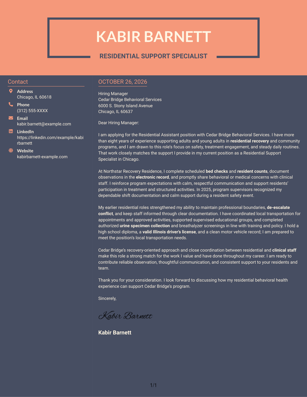 Cover letter example — page 1