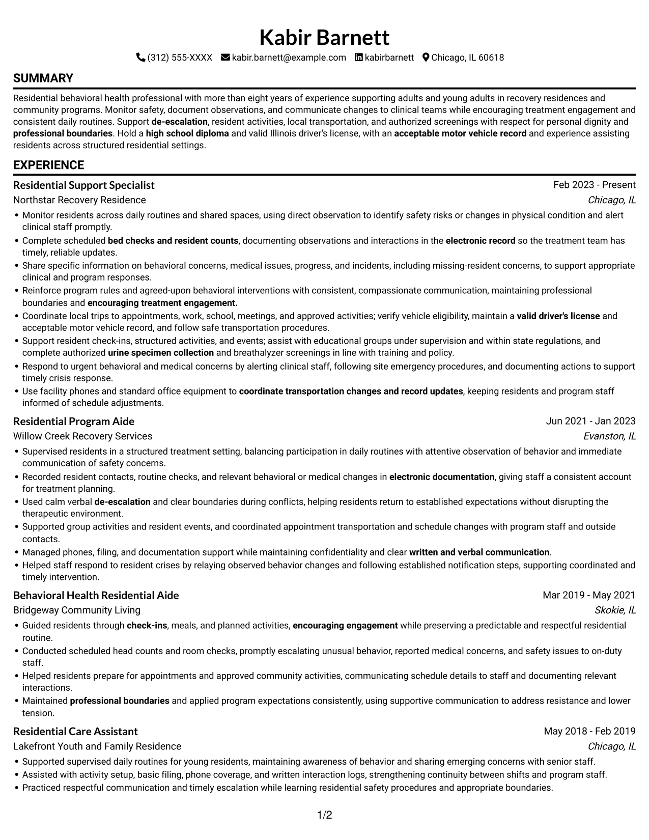 Resume example — page 1