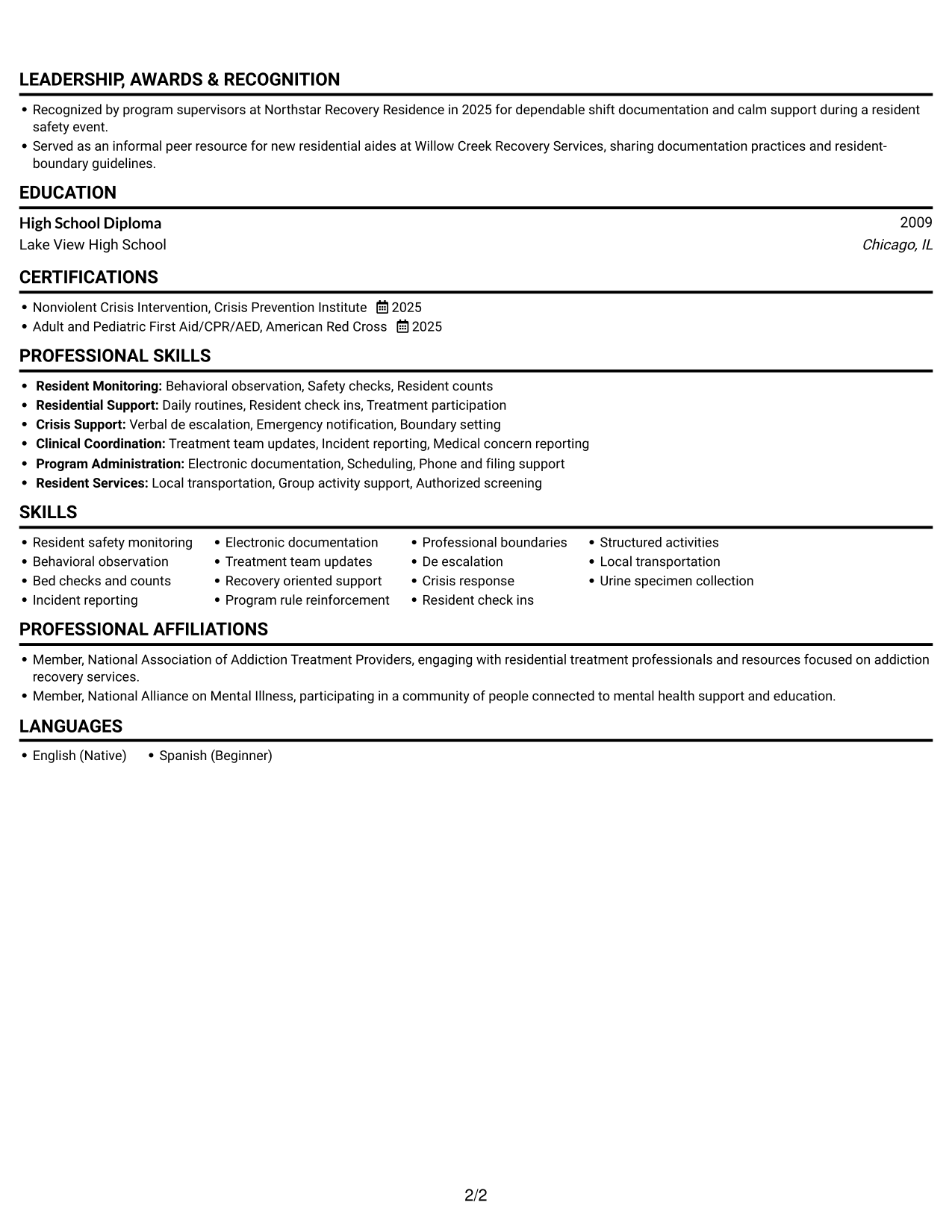 Resume example — page 2