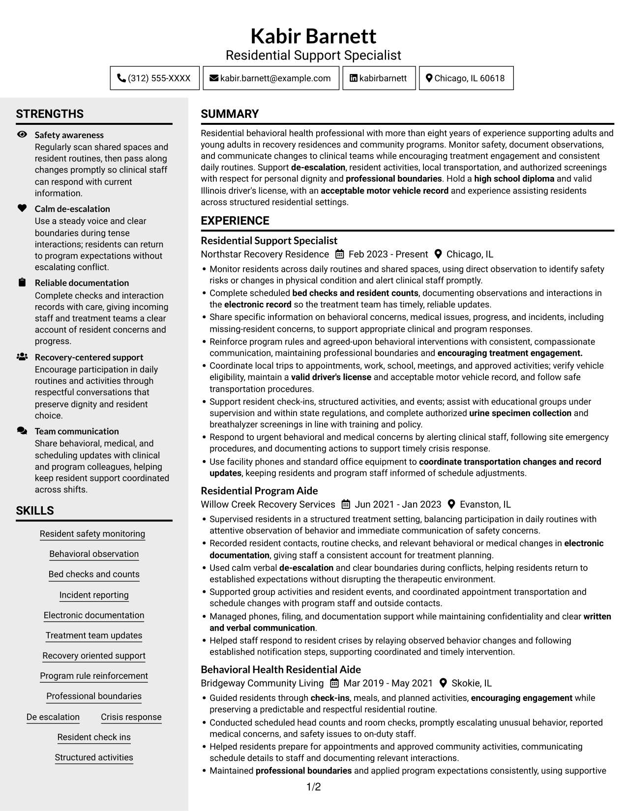 Resume example — page 1