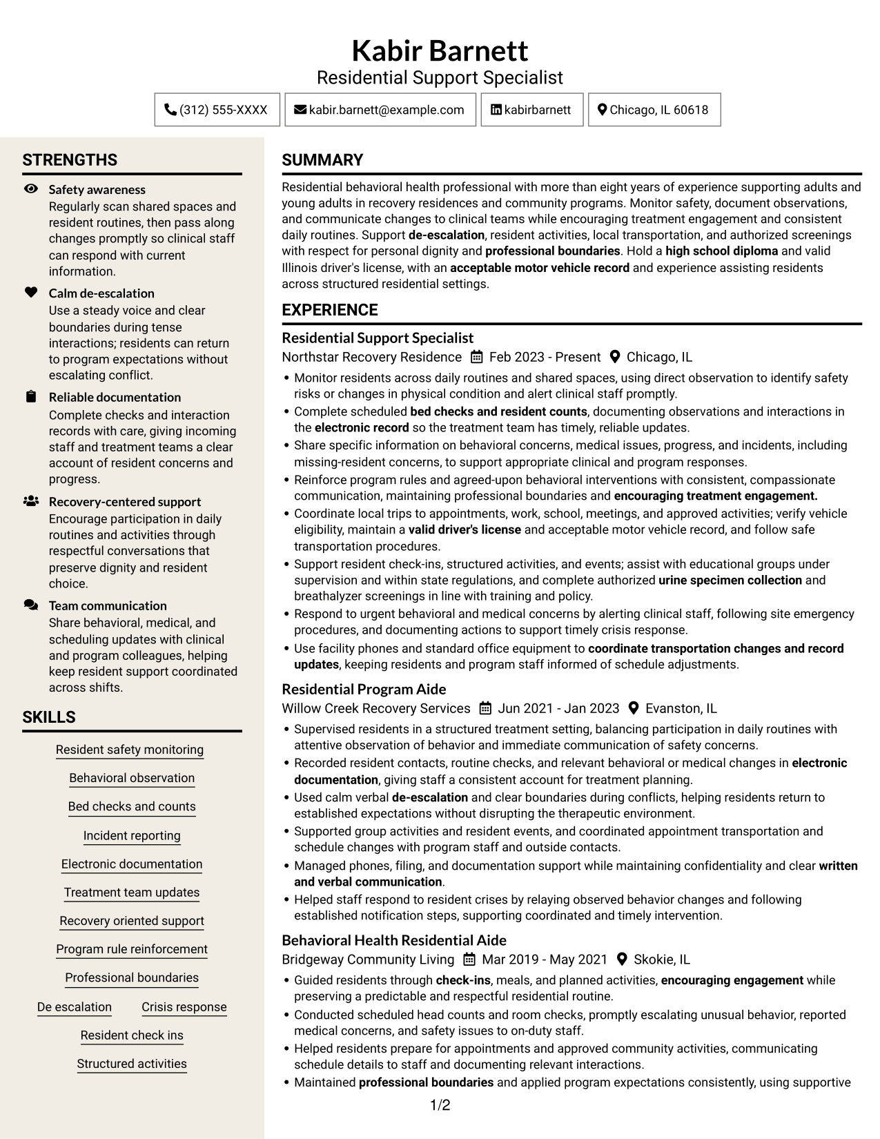 Resume example — page 1