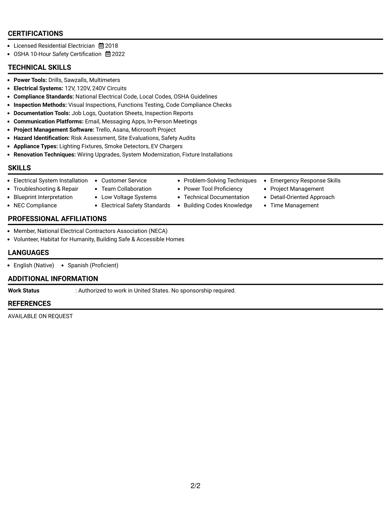 Resume Example Page 2
