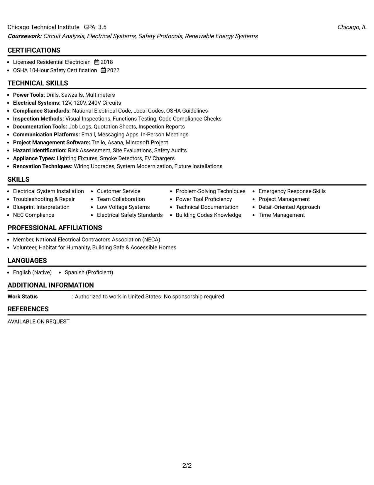 Resume Example Page 2