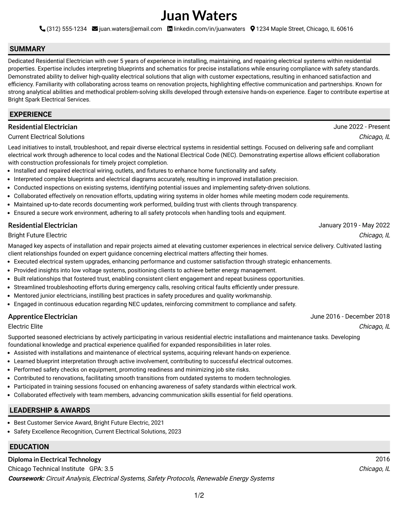 Resume Example Page 1