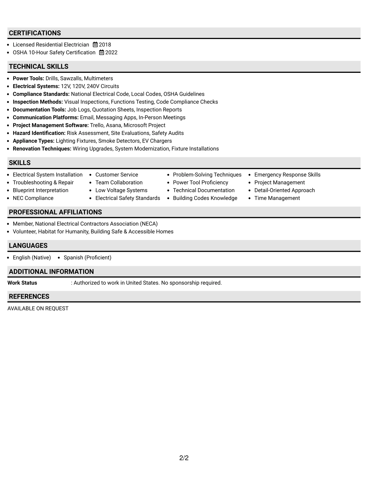 Resume Example Page 2