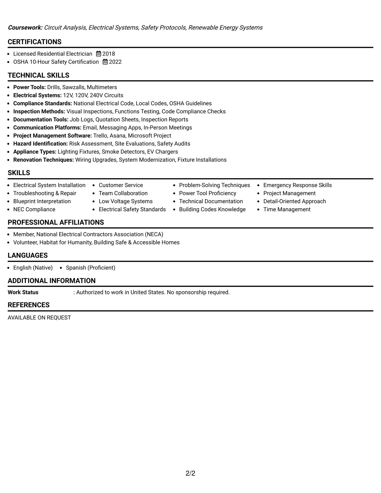 Resume Example Page 2