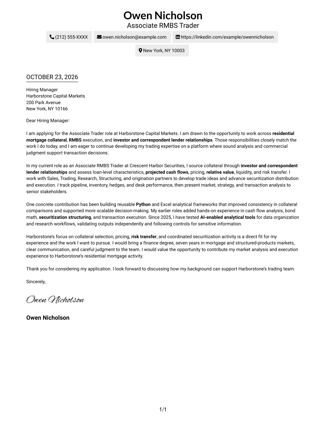 Cover letter example — page 1