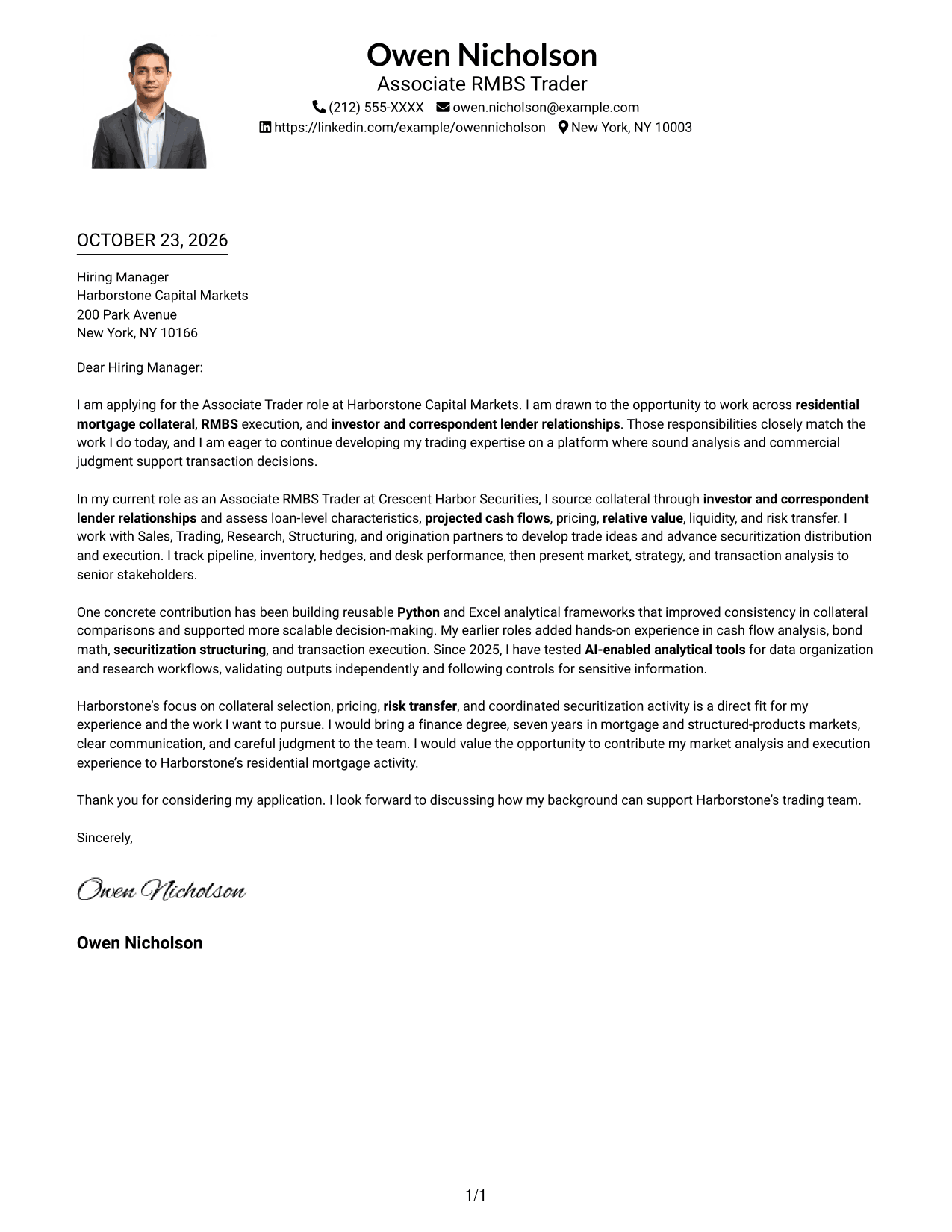 Cover letter example — page 1
