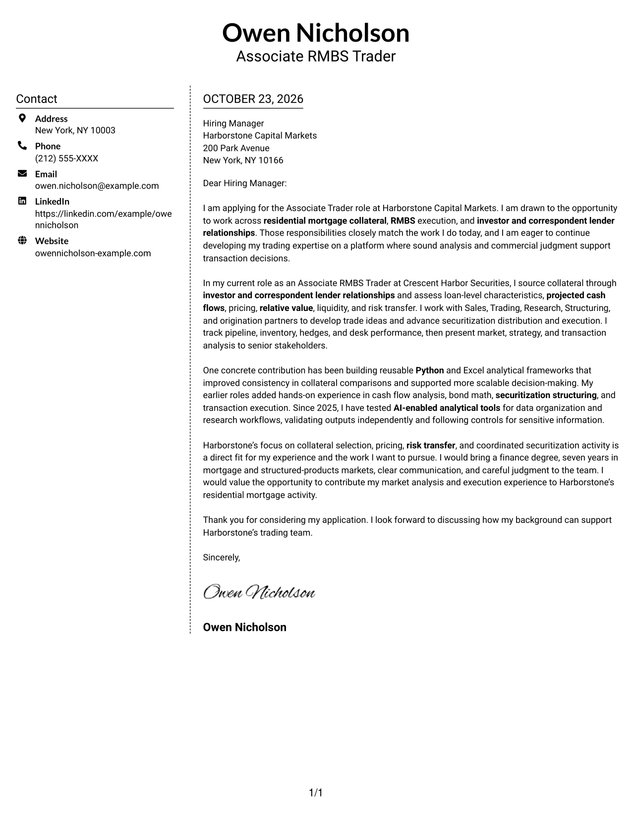 Cover letter example — page 1