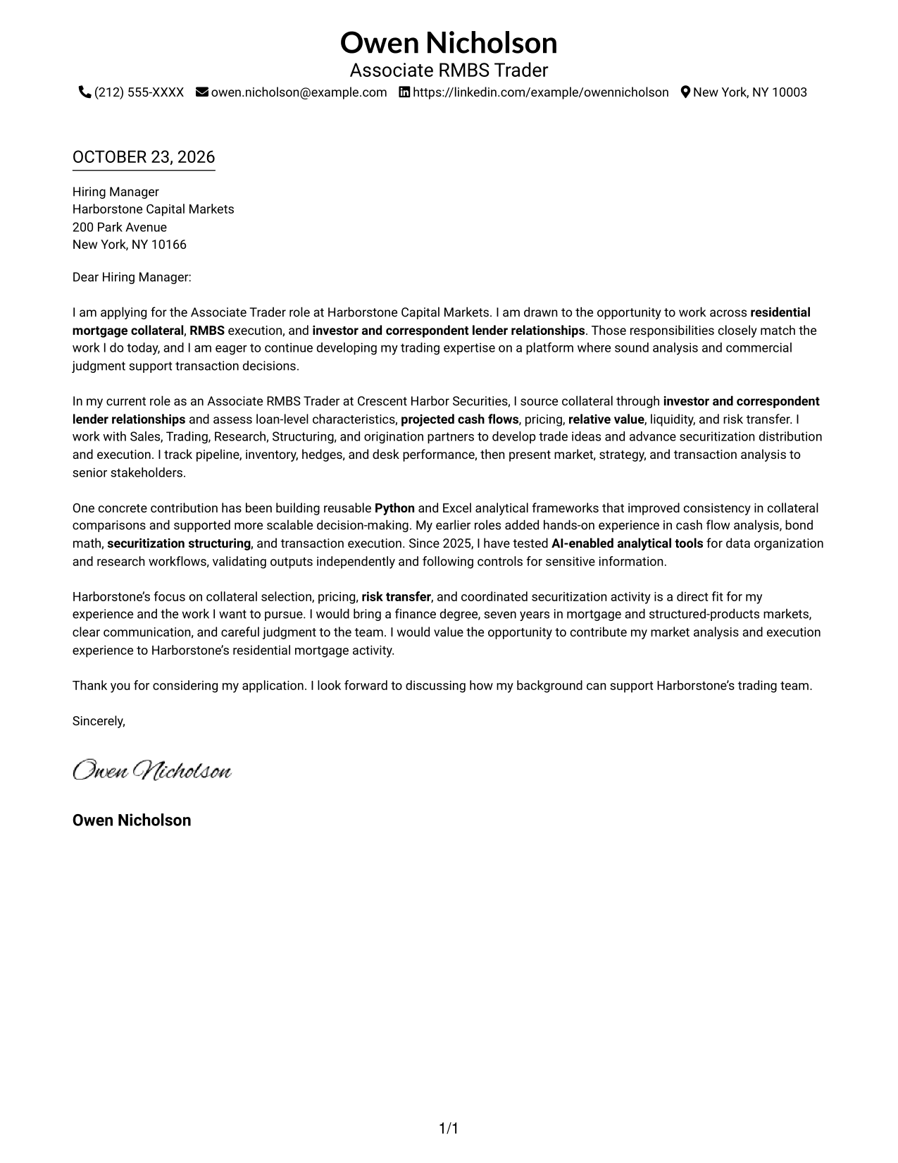 Cover letter example — page 1