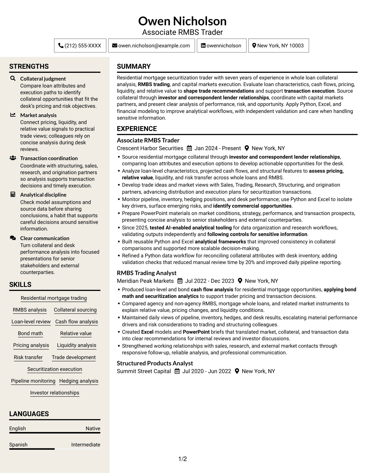 Resume example — page 1