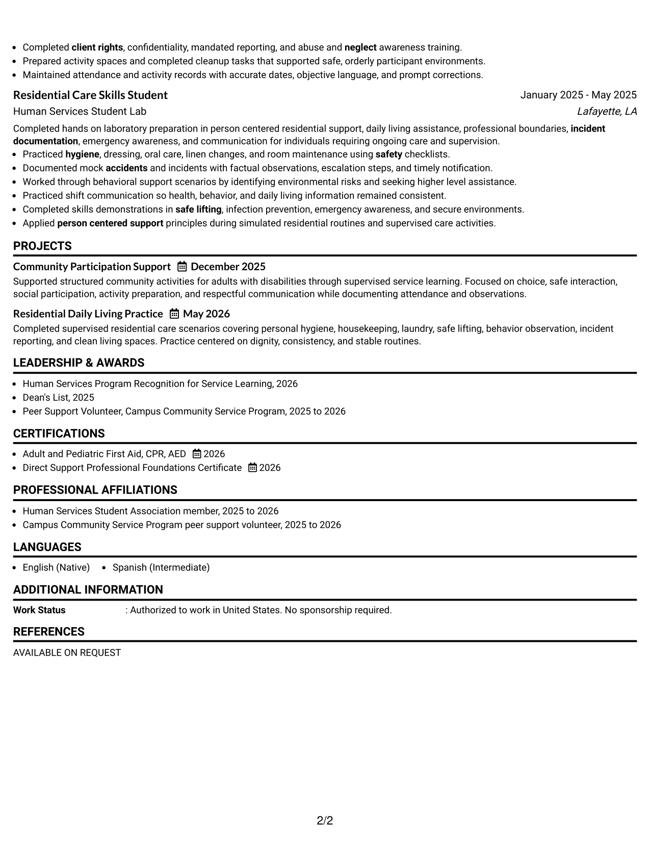 Resume Example Page 2