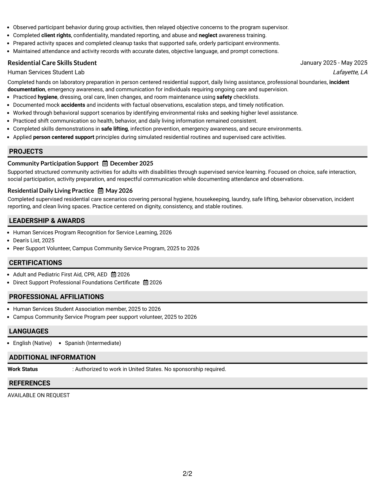 Resume Example Page 2