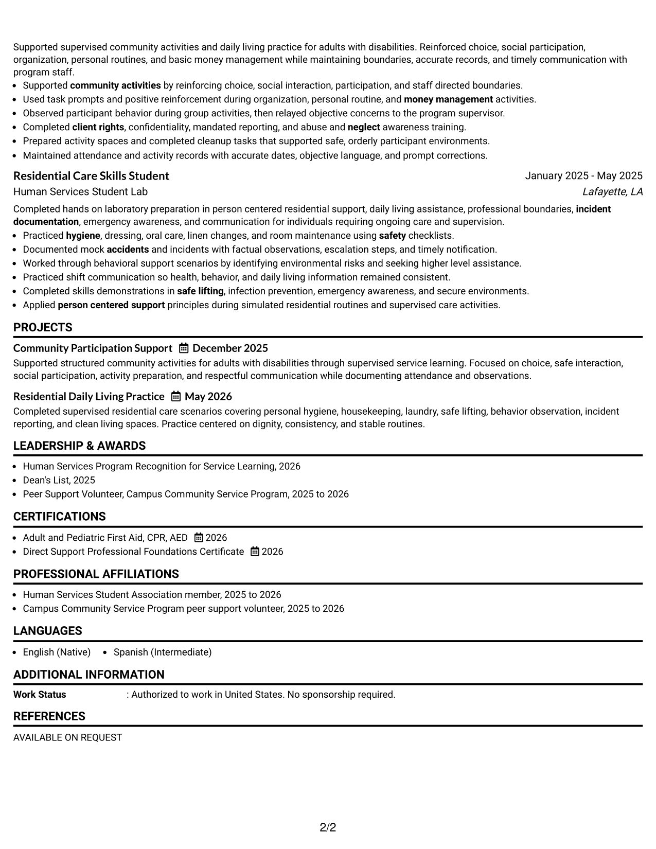Resume Example Page 2