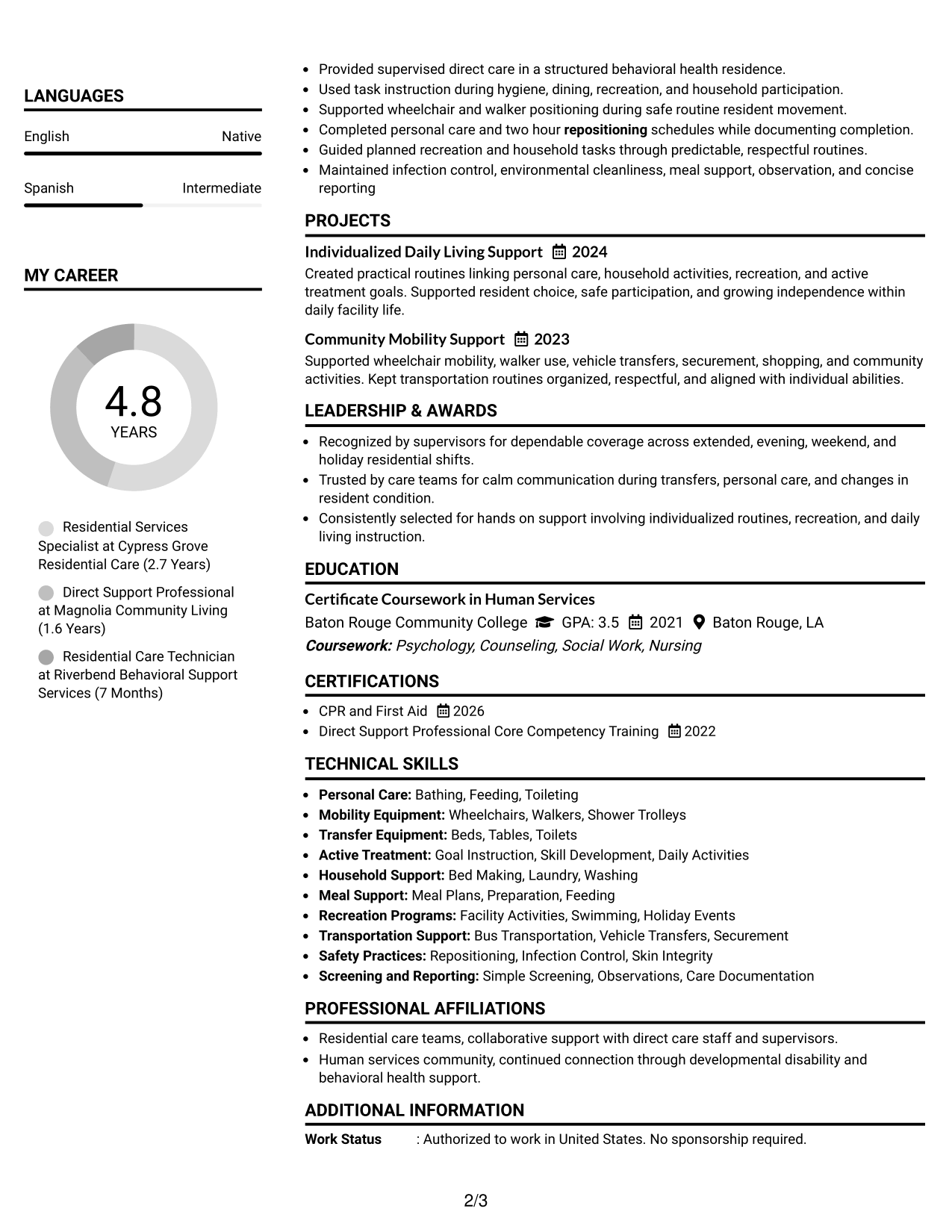 Resume Example Page 2