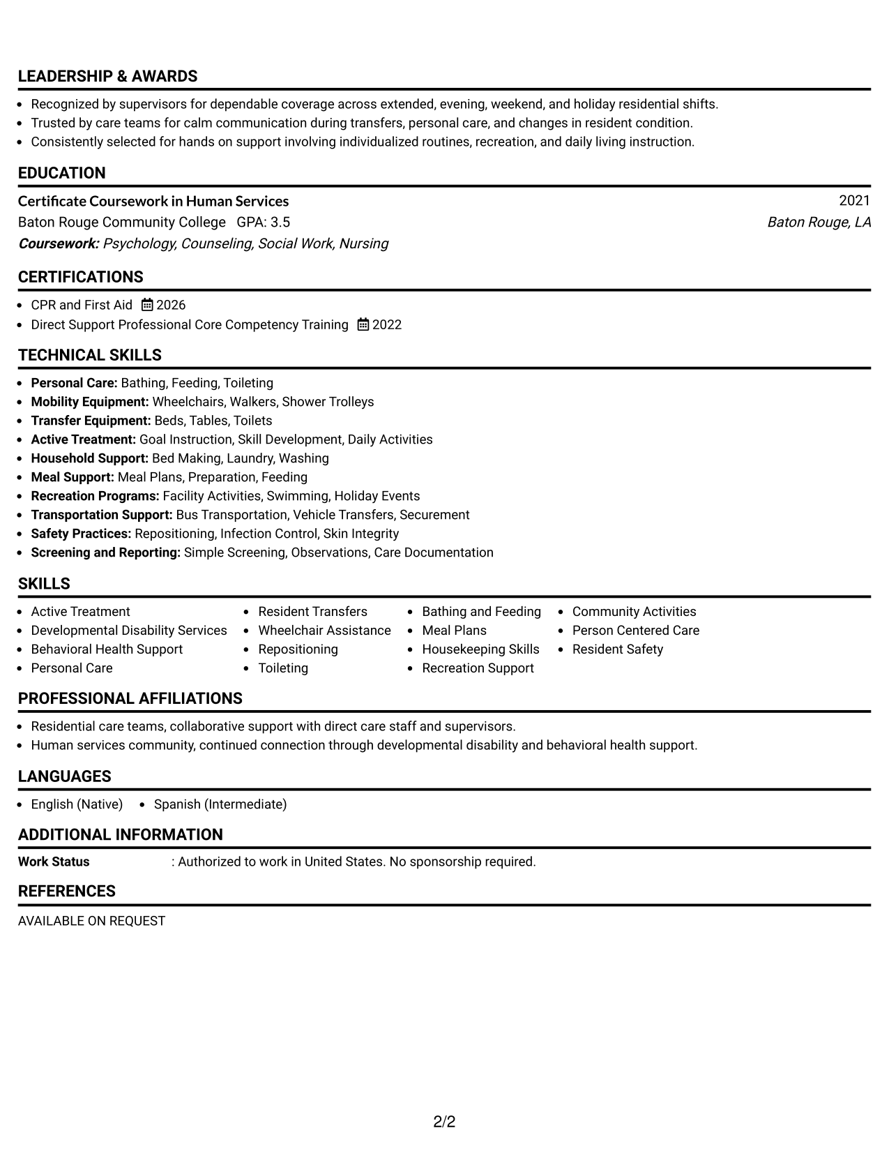Resume Example Page 2