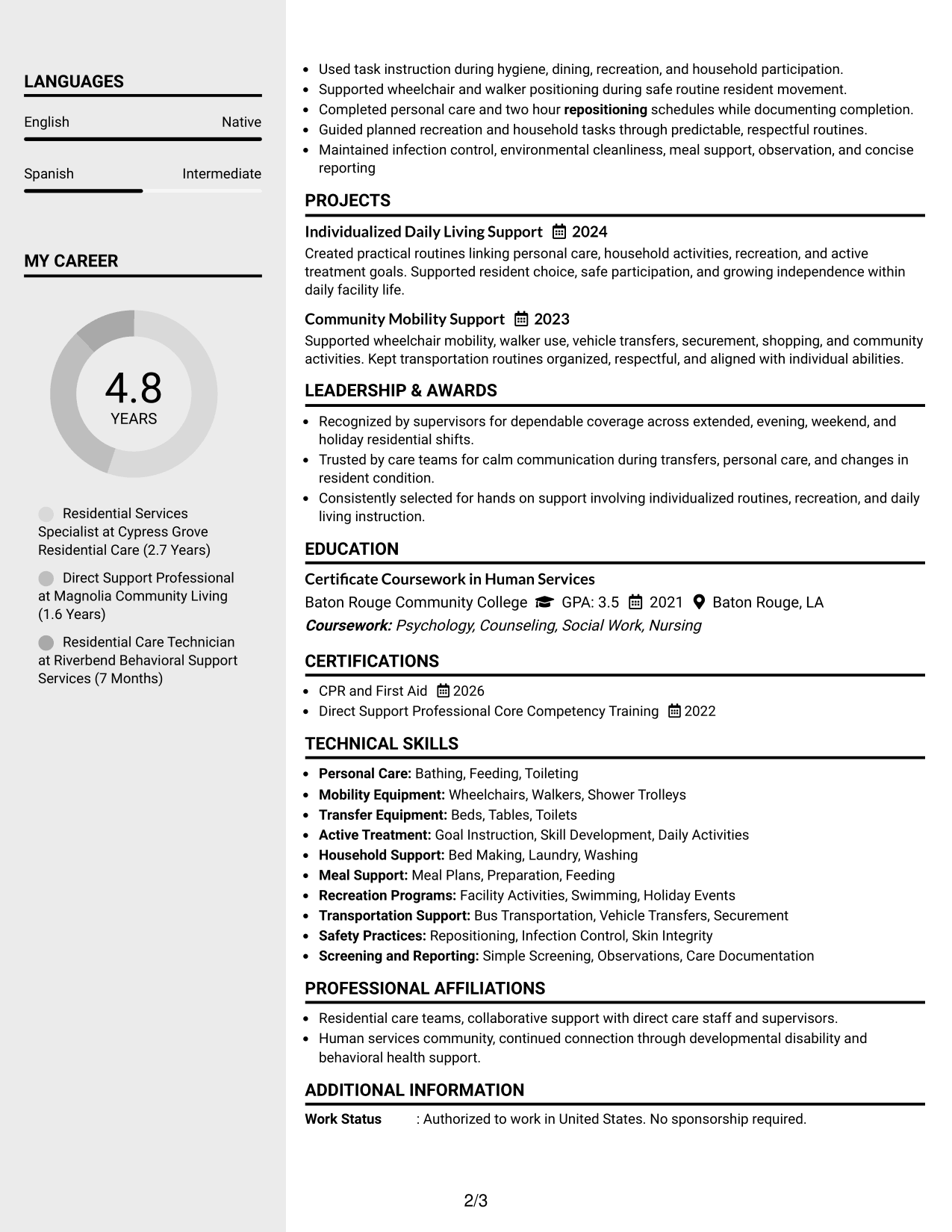 Resume Example Page 2